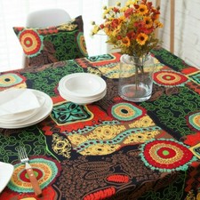 Rectangle Square Print Tablecloth Cotton Linen Table Cover Ethnic Cloth