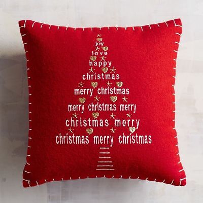 Sweet Little Chicadees & Joy on Red Needlepoint Christmas Pillow 12" x 16' 