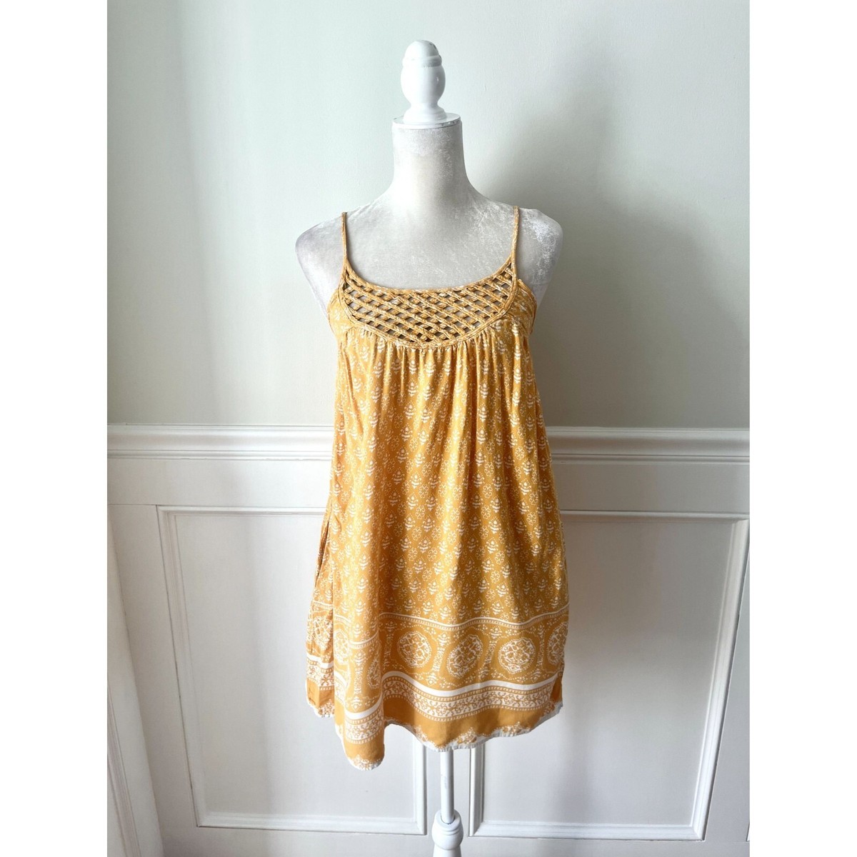Forever 21 Gold Crochet Accented Mini Dress M | eBay