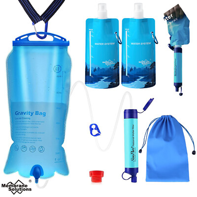 Personal Water Filter Straw with 3L Gravity Water Bag+2xFoldable Water Pouches