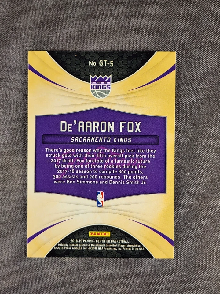 2018-19 Panini Certified Gold Team #GT-5 De'Aaron Fox /10 Sacramento Kings - Image 2 of 4