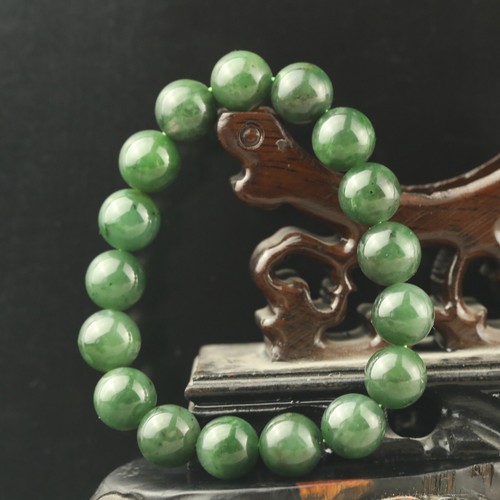 Reine natürliche Hetian grüne Jade Perlen handgefertigt Armreif Armband #42 - Bild 5 von 5