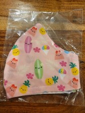 Face Mask 100 Cotton. Pink Cartoon Tropical Themed Pattern. Surfboard
