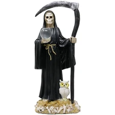 Santa Muerte 13" Inch, Black, Holy Death Grim Reaper Statue / Cristal Ball