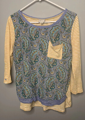 Anthropologie Postmark 9-H15 STCL Yellow Blue Womens Small Layered Look Blouse