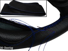 FOR SINGER 9 ROADSTER 49-53 REAL BLACK LEATHER STEERING WHEEL COVER BLUE STITCH