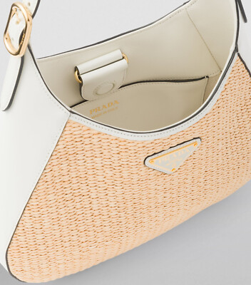 Prada - Cleo Shoulder Bag - White Leather & Woven Raffia Wicker
