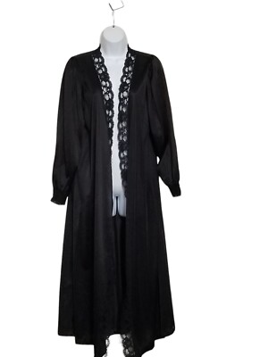 Intimate Style Open Robe Peignoir Lingerie Medium Black Maxi Lace TrimVintage