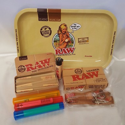 RAW GIRL TRAY KING SIZE CONES BUNDLE RAW LOADER, TIN, 20 CONES, LANYARD, & MORE