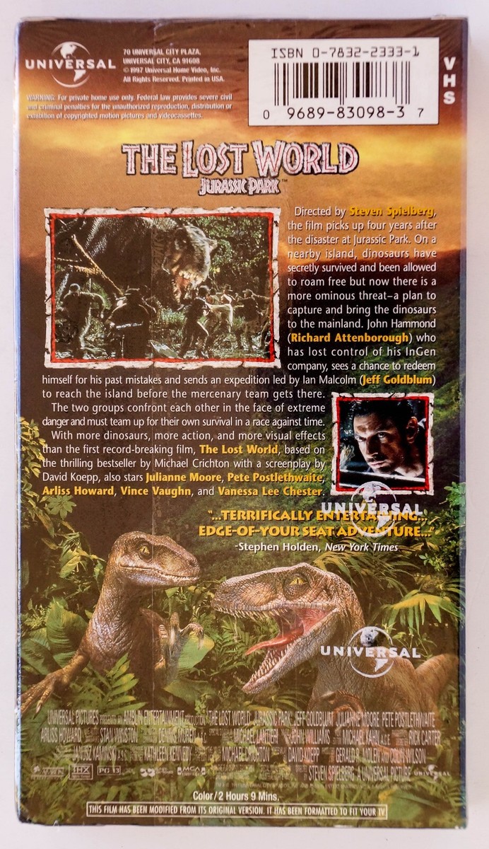 Jurassic Park- The Lost World VHS 1997 w 3D Dino Motion Card Brand