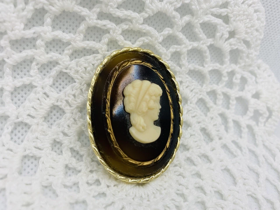 Broche Colgante Camafeo Mujer Vidrio Color Tortuga Marrón Marrón Tono Dorado Foto 3 de 4