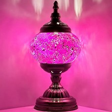 PINK Handmade Stained Glass Mosaic Table Lamp Light Turkish Moroccan W/Bulb