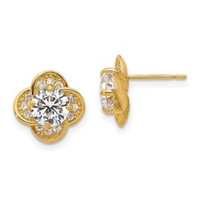 10K Yellow Gold Polished Round Cut Cubic Zirconia Stud Earrings 2gm
