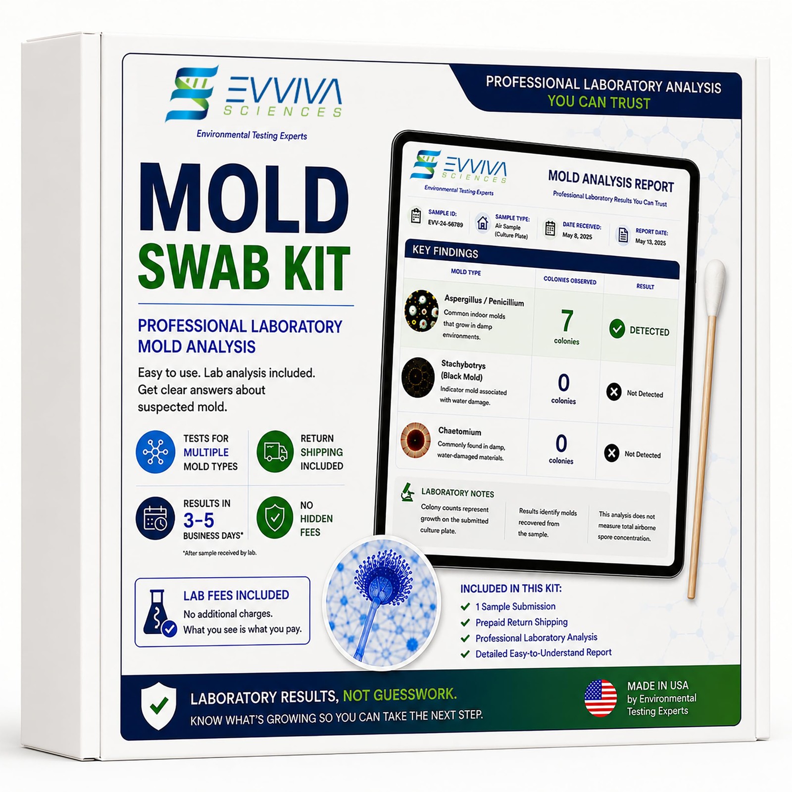 Evviva Sciences Mold Swab Kit with Professional Laboratory Analysis, Tests...