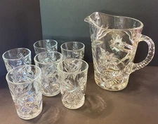 Anchor Hocking EAP Starburst  Star Of David 54 oz Pitcher & 6 Glasses Excellent 