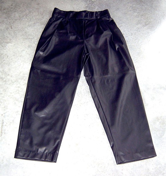 H&M Faux Leather Pleated Trousers Black High Rise Straight Leg Pants SZ 12 UK