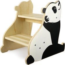 Toddler Step Stool, 2-Step Wooden Step Stool for Toddlers with Non-Slip Panda