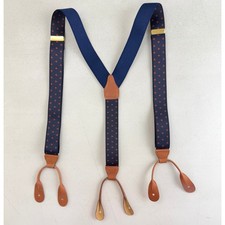 Vintage Medallion Pattern Navy Blue Suspenders 70s Adjustable One Size Fits Most