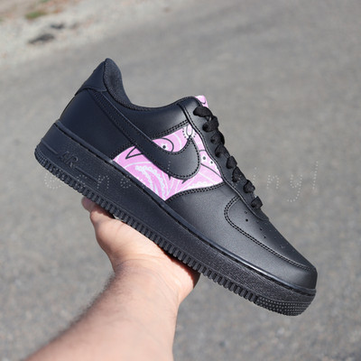 Customized Black Air Force 1 Pink Bandana Sneaker Custom