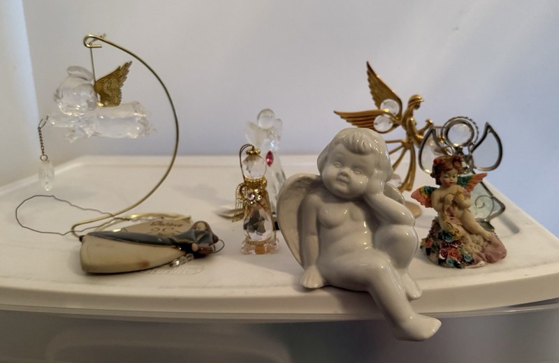LOT OF VINTAGE GLASS METAL CERAMIC ANGELS MUST SEE!