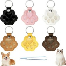 6PCS Pet Hair Storage Keychain with Tweezer, Paw Shaped Leather Memorial Keep...