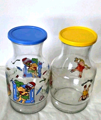 Anchor Hocking Juice Pitcher ( 54oz) & Plastic Lid - Snoopy or Winney Pooh.