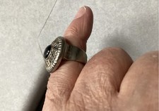 LARGE RETRO / GOTHIC / OLD RING .. BLACK ONYX TO CENTRE OF ORNATE DOME DESIGN