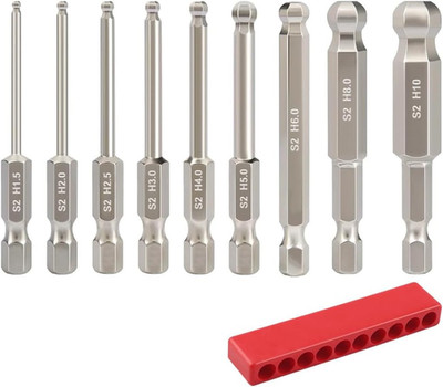9Pcs Metric Ball End Hex Screwdriver Bit Set, Magnetic Allen Wrench Drill Bit Se