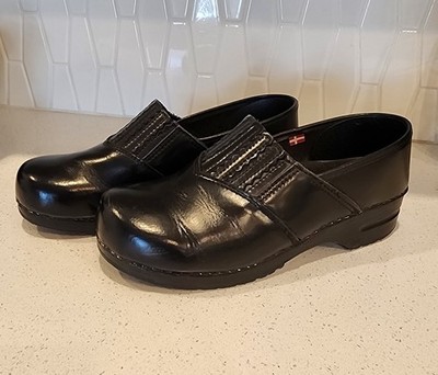 Sanita Black Leather Women's Comfort Slip-On Clogs EU 43 Slip Resistant