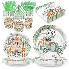 168PCS Woodland Baby Shower Party Supplies for Boys Girls Kids Winter Forest ...