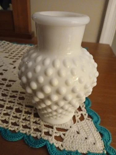 Vintage Fenton milk glass, small hobnail vase