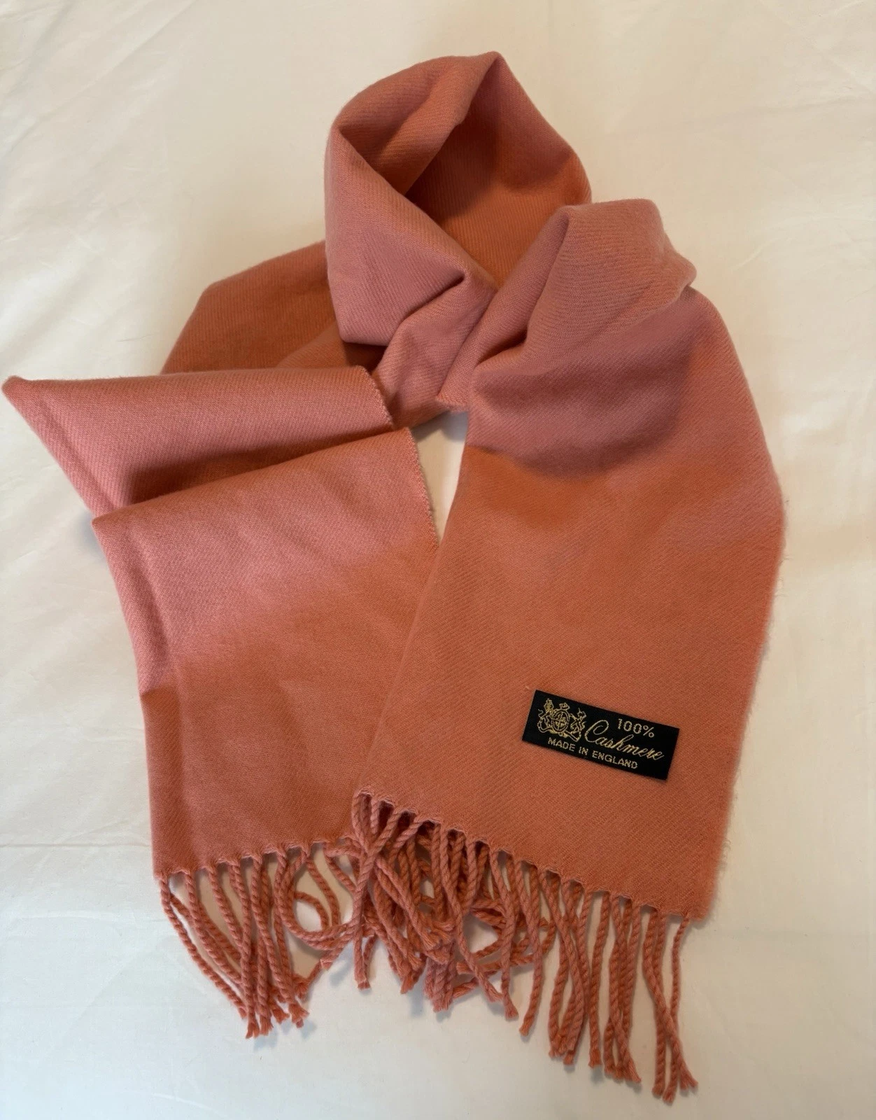 Vintage 100% Cashmere Scarf 12 X 64 Made In England Matte Salmon Color