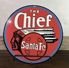 VINTAGE SANTA FE CHIEF PORCELAIN SIGN TRAIN STATION FREIGHT RAIL ROAD GAS OIL