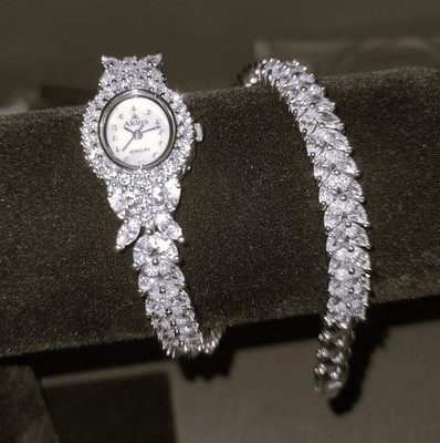 Akins Ladies Watch Collection Of Italian Brand, CZ-Stone Pearl Dial (Long Band)