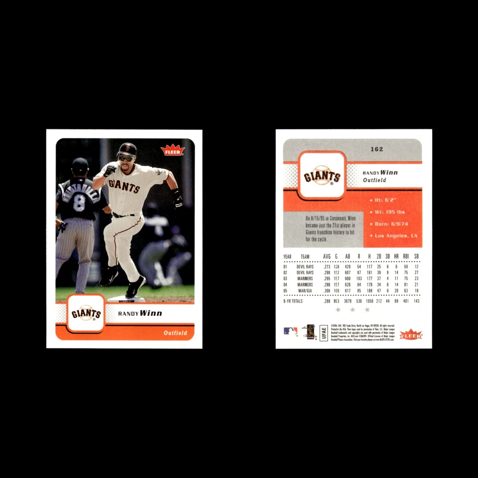 Tarjeta de béisbol Randy Winn #162 2006 Fleer San Francisco Giants MLB casi nueva Foto 3 de 3