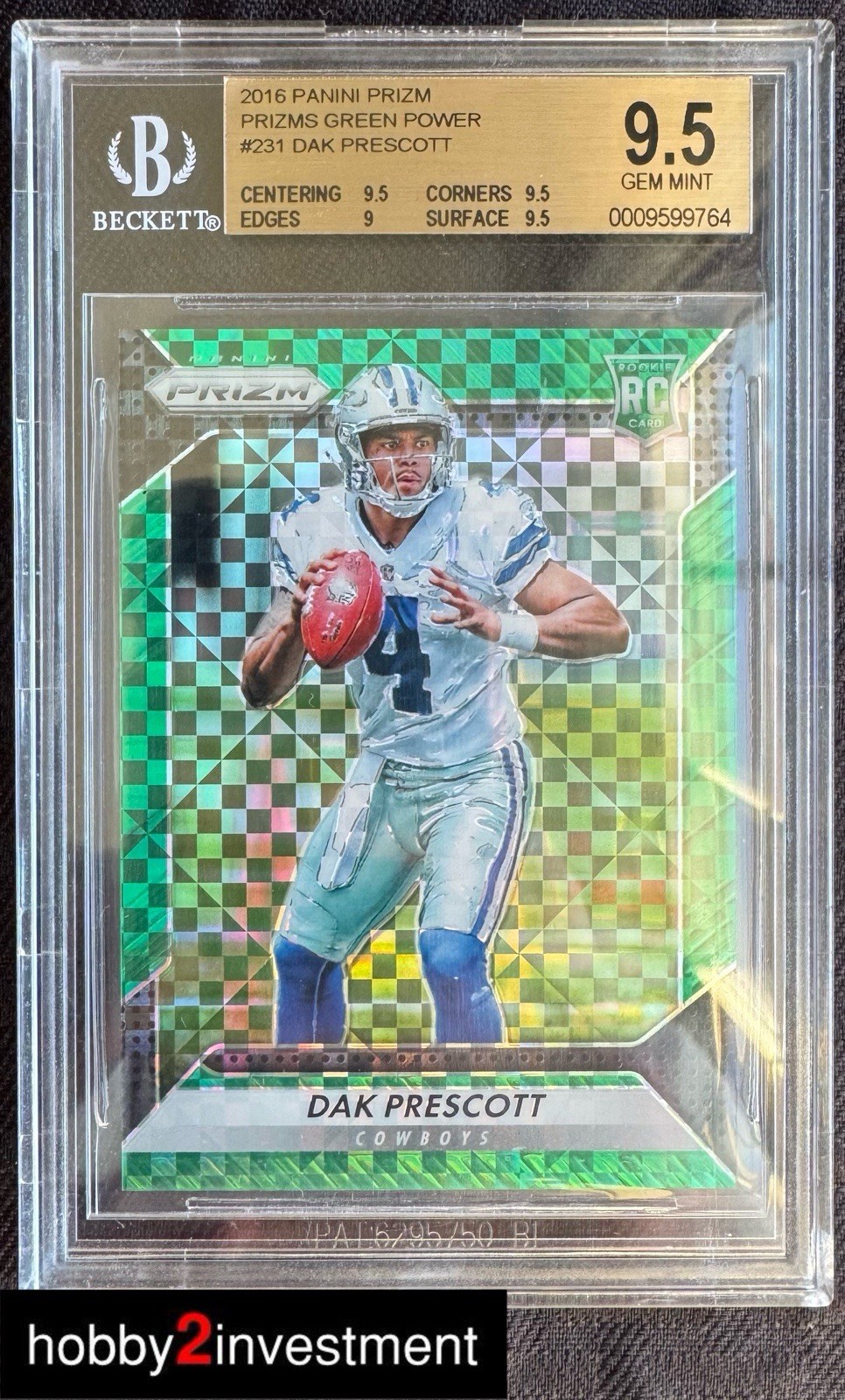 2016 Prizm Dak Prescott #231 Green Power Prizm /49 BGS 9.5 Gem Mint RC Rookie !