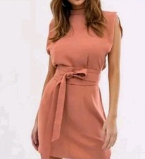 Asos  Size 10 Split Sleeve Dress With Belt In Terracotta