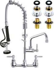 Commercial Faucet with Sprayer 8 Inch Center Wall Mount Commercial Sink Faucet,