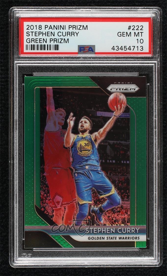 2018-19 Panini Prizm Green Prizm Stephen Curry #222 PSA 10 GEM MT tw0