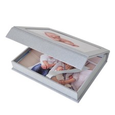 customized Luxury Linen Photo Storage Box with Ribbon, Wedding Memory Keepsake