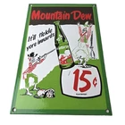 Vintage Mountain Dew Sign - Hillbilly Gas Pump Soda Bottles Cola Porcelain Sign
