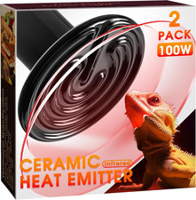 Ceramic Heat Emitter for Reptiles, 2 Pack 100W Heat Lamp Bulb, E26 Ceramic Repti