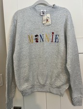 NWT Vintage 90s Disney Minnie Mickey CO Spell Out Gray Retro Sweatshirt Large