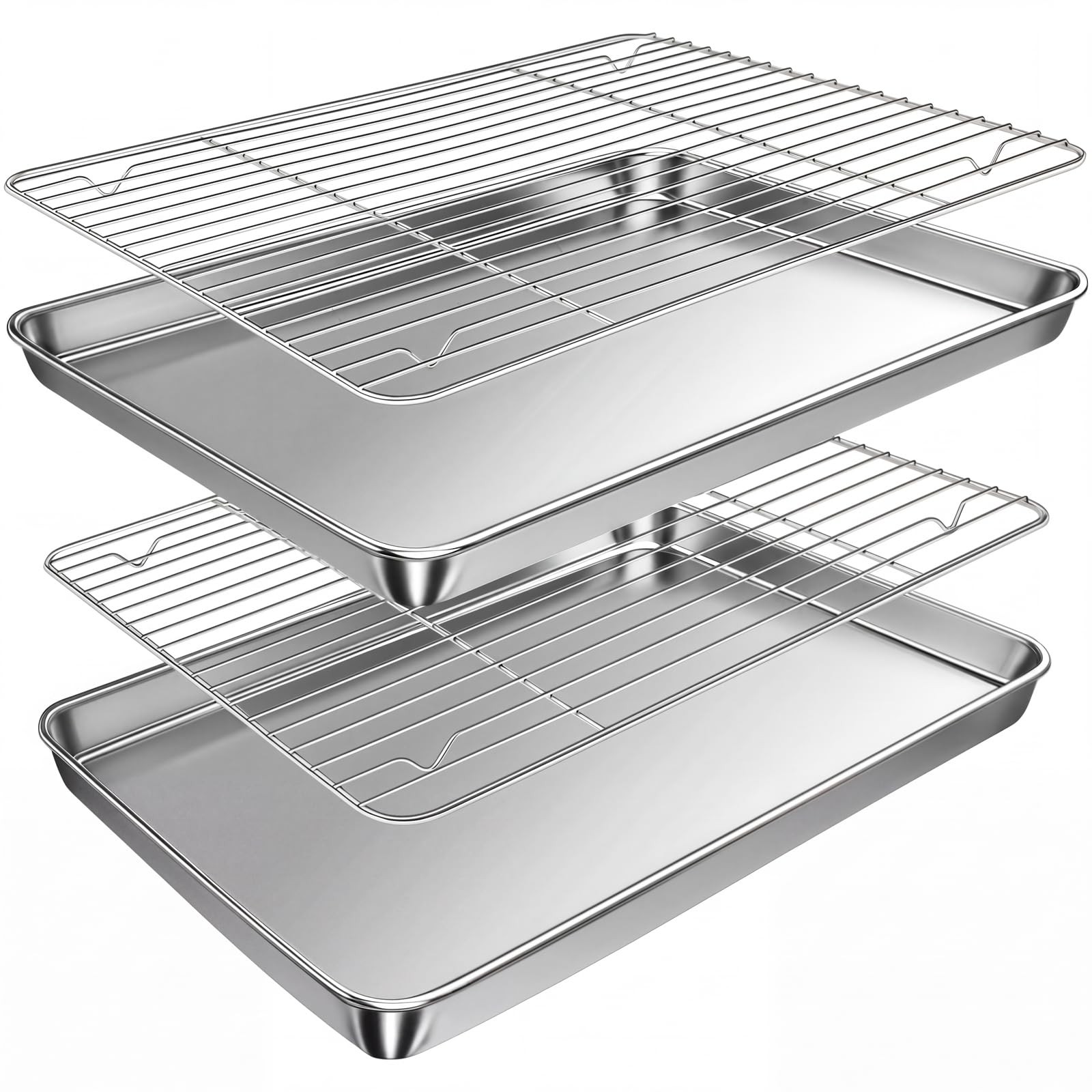 Baking Sheet with Rack Set (2 Pans + 2 Racks), 16 x 16 x 12 x 1 Inch, Silver