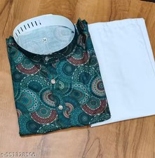 Men s Traditional Printed Cotton Blend Straight Kurta With Pyjama Set