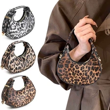 Women's PU Leather Small Handbags Fashion Crescent Leopard-Print Hobo Bag Party