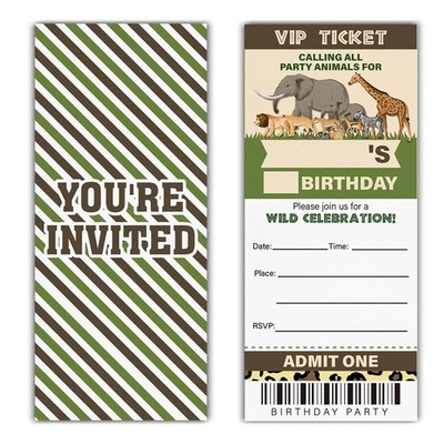 Safari Animal Birthday Invitations Zoo Animal Safari Ticket Invitations Set o...