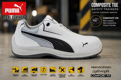 MENS PUMA LEATHER SAFETY COMPOSITE TOE CAP AIRPORT HIKING WORK ANKLE BOOTS SIZE - Image 1 of 4