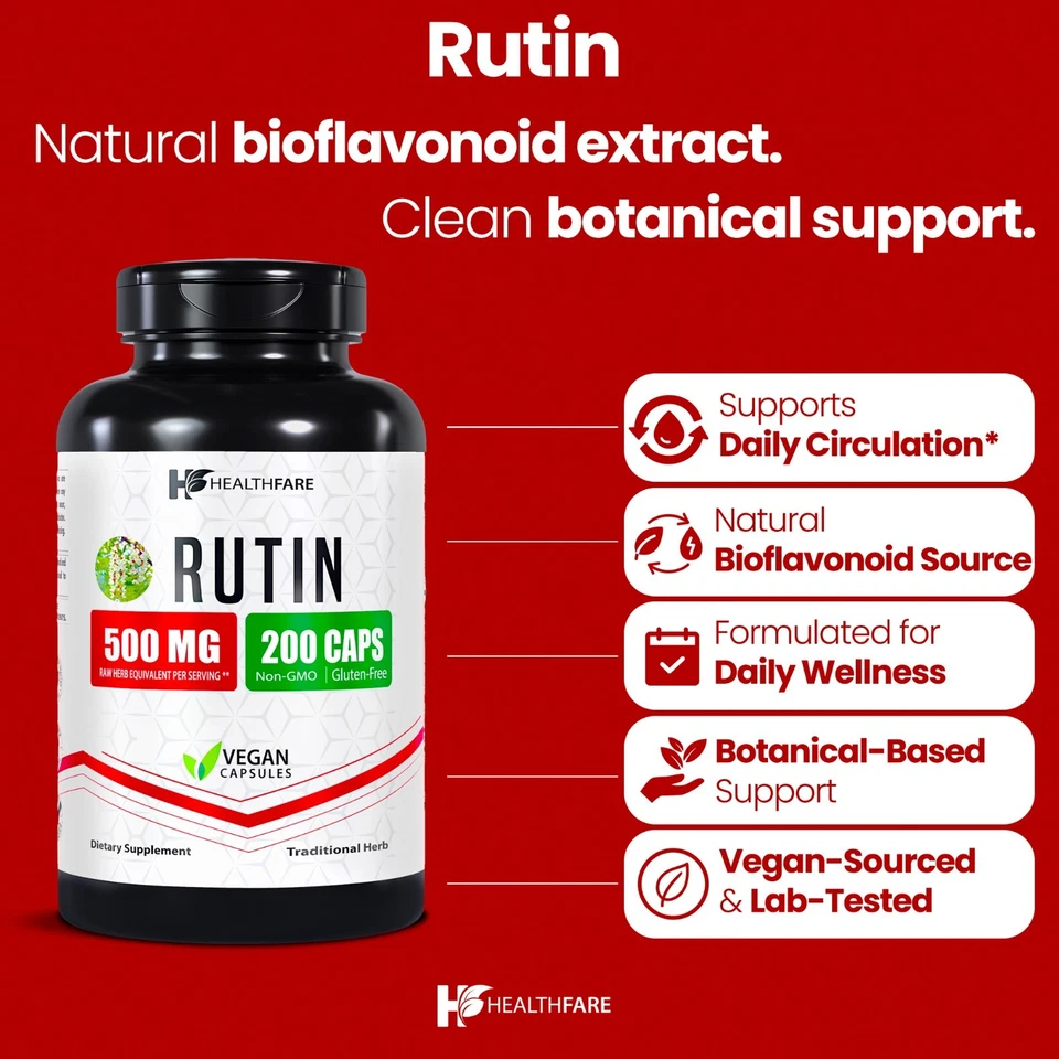 HealthFare Rutin 500 毫克 Rutoside Bioflavonoid 200 粒血管健康美国制造 — 第 2/4 张图片