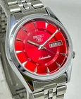 Vintage Seiko 5 Red Dial Day-Date Automatic Movement No.7009A Men Wrist Watch